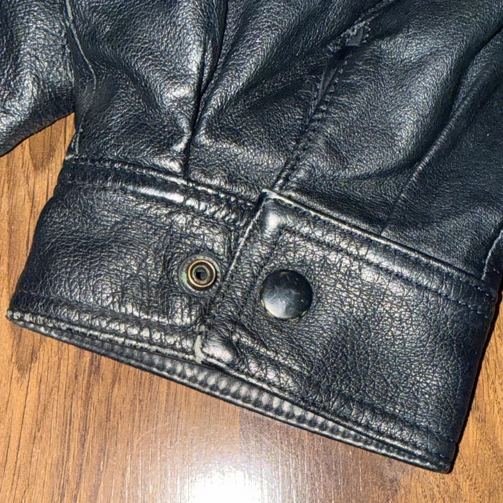 VINTAGE Men's Black Leather Hooded Charles Klein Jacket (2XT)
